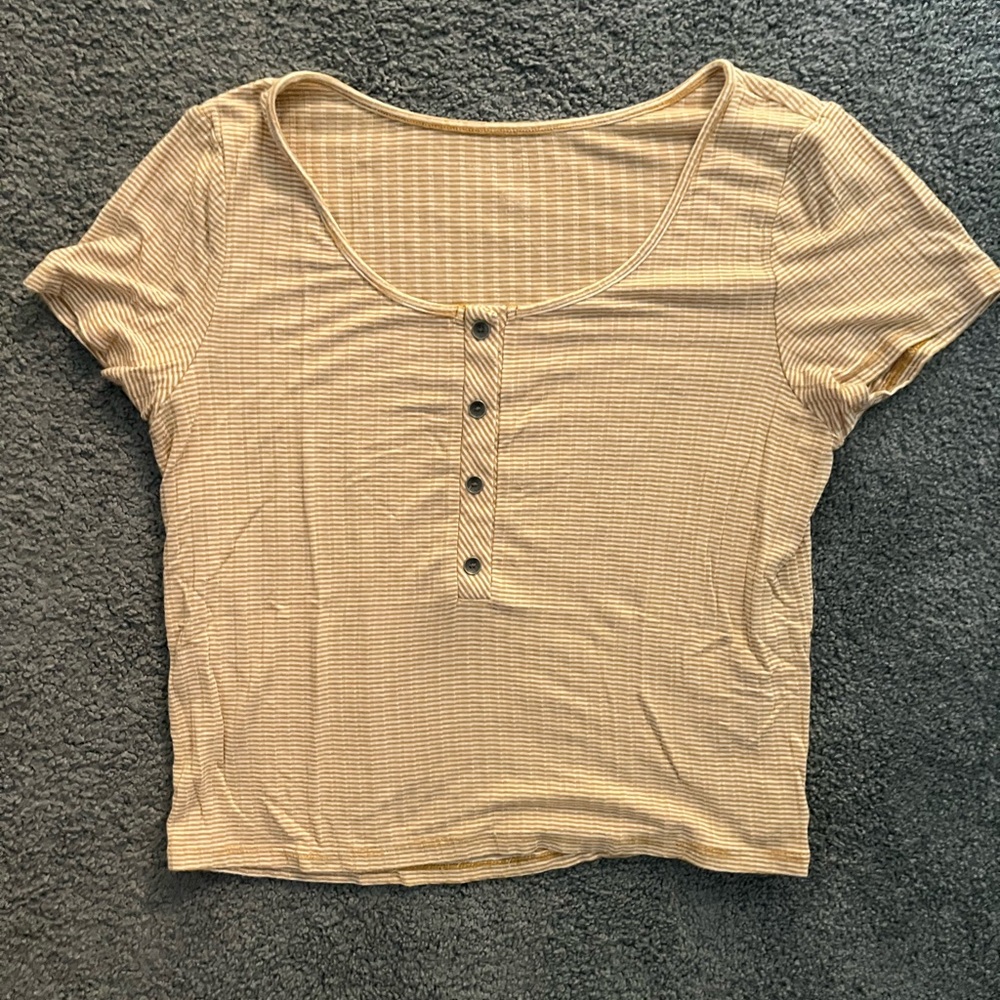 Others Follow Tan Ribbed Crop Blouse